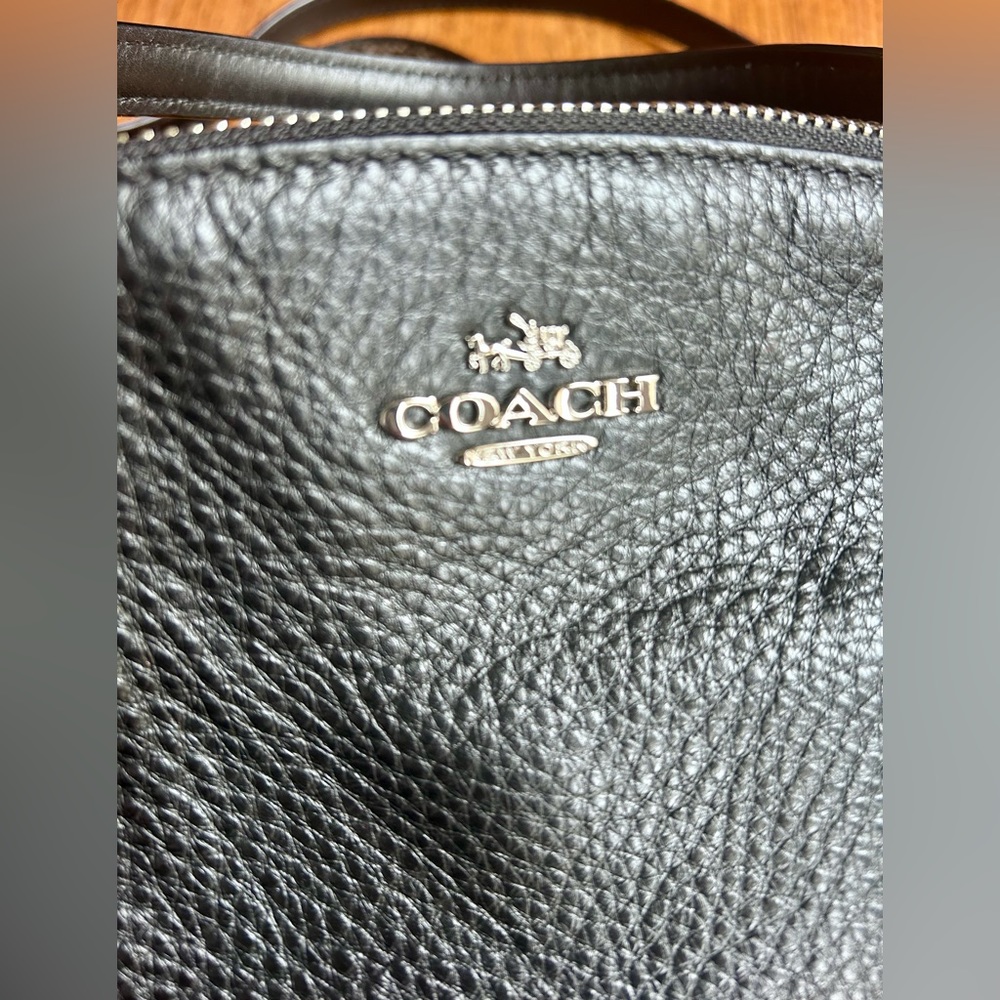 COACH Women's Black Beige Pebbled Satchel Top Handle Bag w/Detachable Strap - Picture 5 of 6